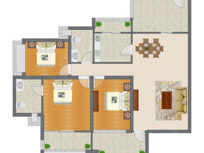 3室2厅 124.00平米