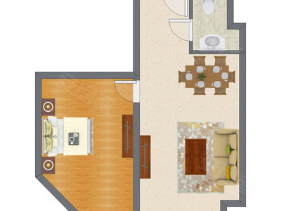 1室2厅 71.55平米户型图