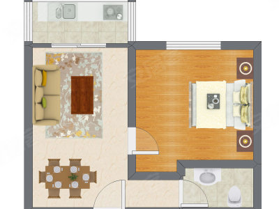 1室2厅 54.76平米户型图