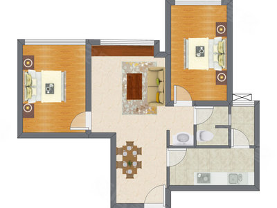 2室2厅 63.83平米户型图