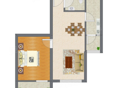 1室2厅 69.95平米户型图