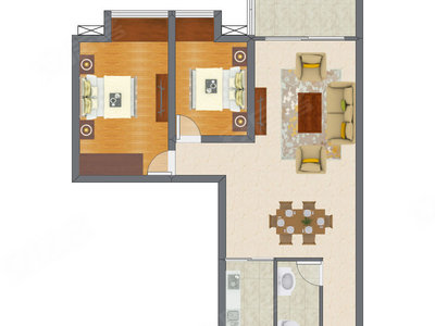 2室2厅 83.34平米户型图