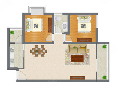 2室2厅 87.93平米户型图