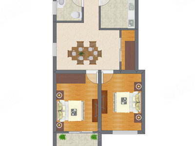 2室1厅 61.76平米户型图