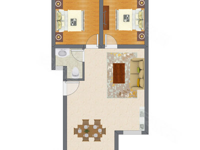 2室2厅 66.60平米户型图