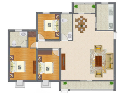 3室2厅 128.89平米户型图