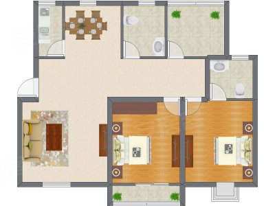 2室2厅 86.71平米户型图