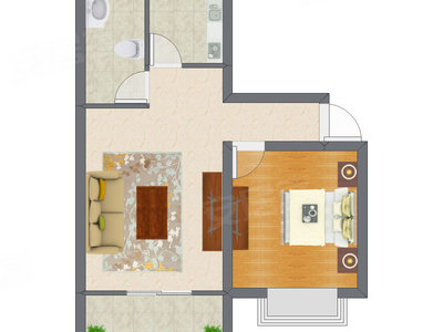 1室1厅 65.06平米户型图