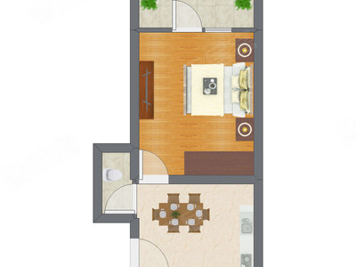 1室1厅 37.50平米户型图
