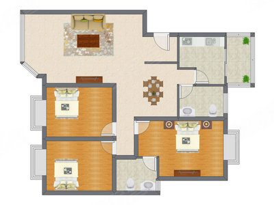 3室2厅 128.06平米户型图