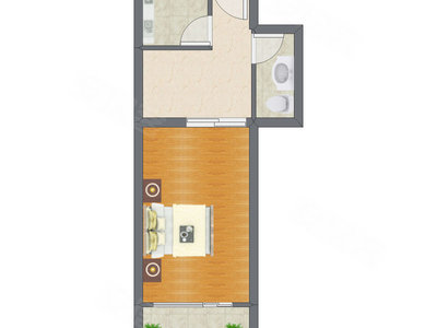 1室1厅 43.66平米户型图