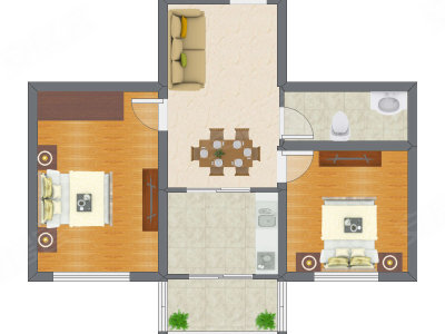 2室2厅 65.39平米户型图