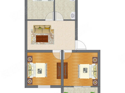 2室1厅 46.13平米户型图