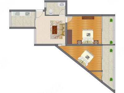 2室1厅 89.56平米户型图