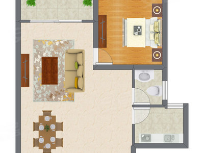 1室2厅 75.32平米户型图