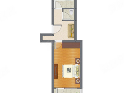 1室1厅 42.30平米户型图