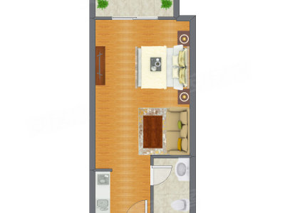 1室1厅 33.64平米户型图