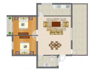 2室2厅 77.77平米户型图