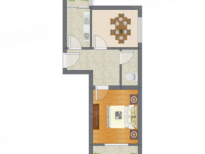 1室1厅 57.65平米户型图