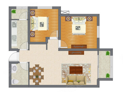 2室2厅 90.23平米户型图