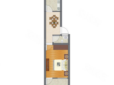 1室1厅 25.76平米户型图