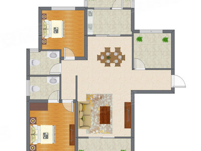 2室2厅 89.89平米户型图
