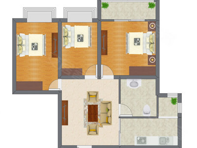 3室1厅 59.90平米