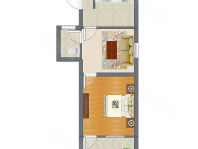 1室1厅 56.60平米户型图