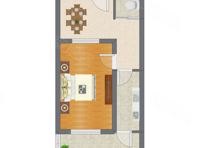 1室1厅 51.05平米户型图