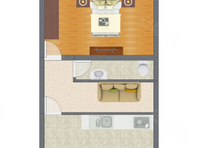 1室1厅 35.30平米户型图