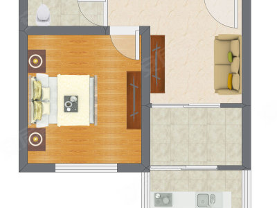 1室1厅 42.80平米户型图