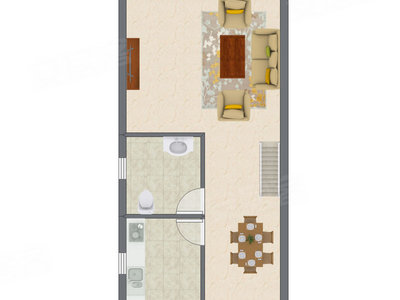 2室2厅 44.08平米户型图