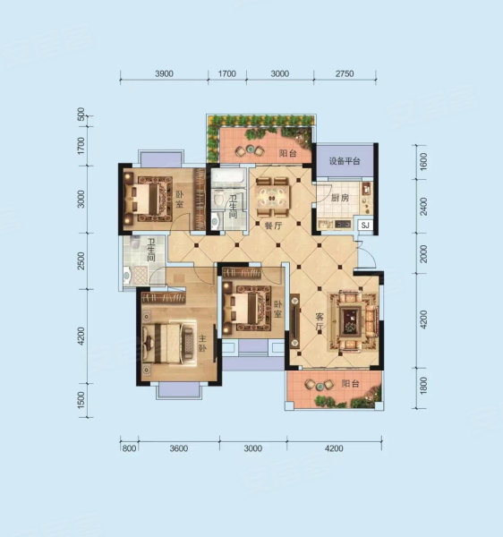 中鑫公园里(新房)3室2厅2卫122㎡南北55万