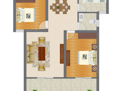 2室2厅 68.15平米户型图