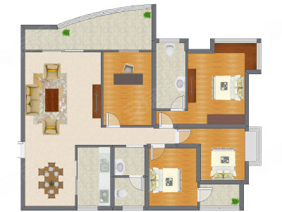 3室2厅 121.32平米户型图