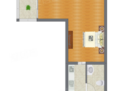 1室0厅 46.87平米户型图