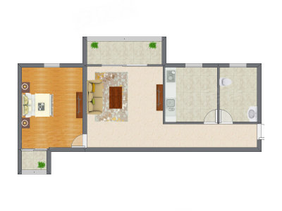 1室1厅 82.36平米户型图