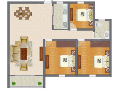 3室2厅 88.29平米户型图