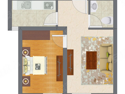 1室1厅 30.91平米户型图