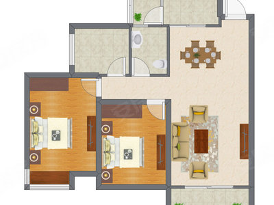 2室2厅 69.64平米户型图