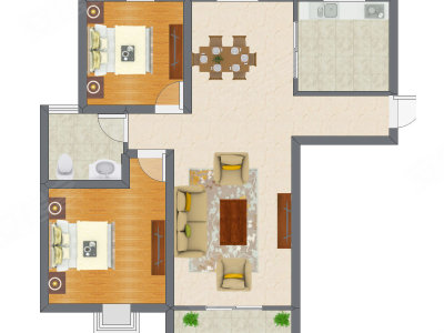 2室2厅 67.10平米户型图