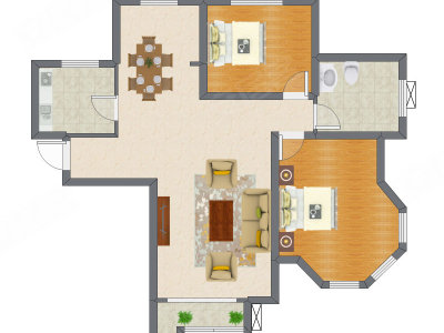 2室2厅 105.41平米户型图