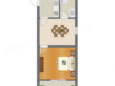 1室1厅 39.11平米户型图