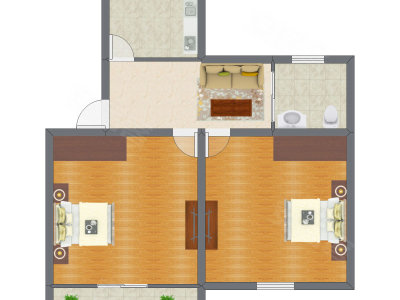 2室1厅 69.96平米户型图