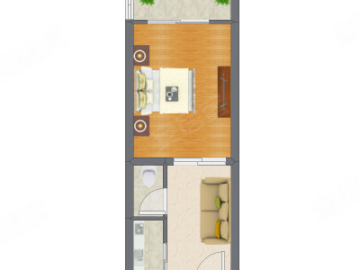 1室1厅 37.32平米户型图