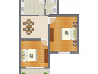 2室1厅 60.63平米户型图