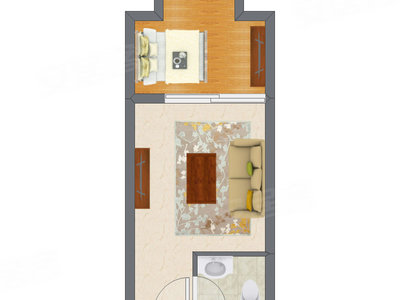 1室1厅 45.25平米户型图