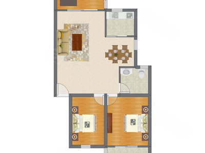 2室2厅 93.71平米户型图