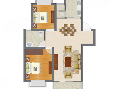 2室2厅 65.53平米户型图