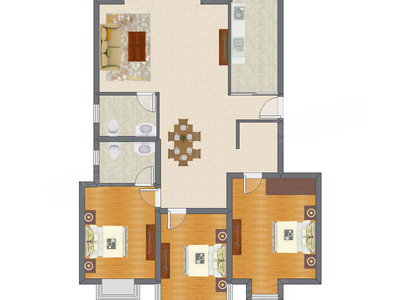 3室2厅 131.66平米户型图